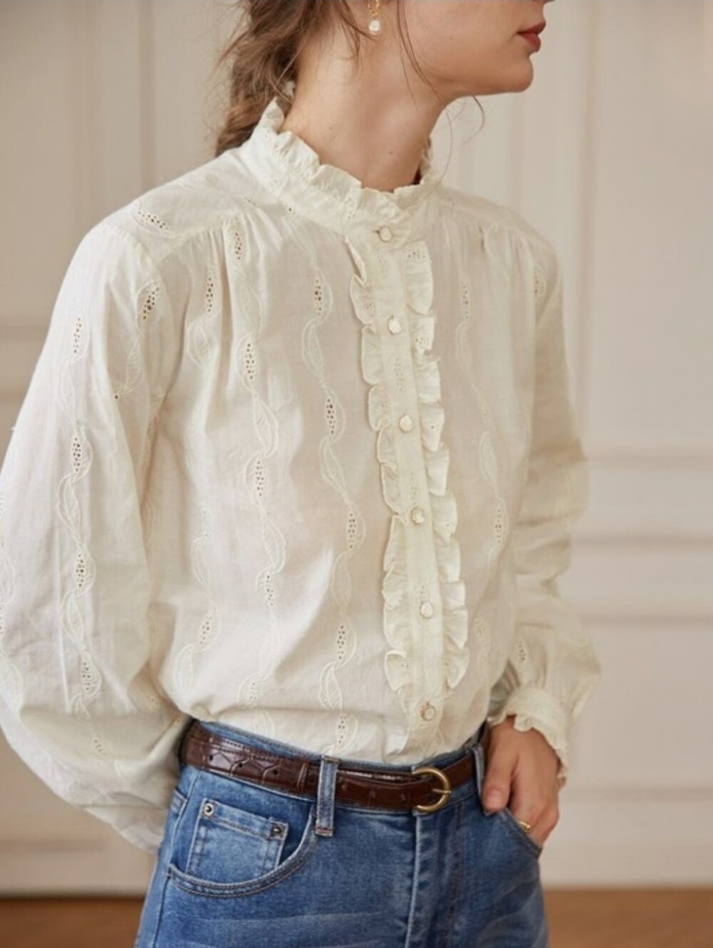 Simple Retro Ruffled Button-Up Shirt